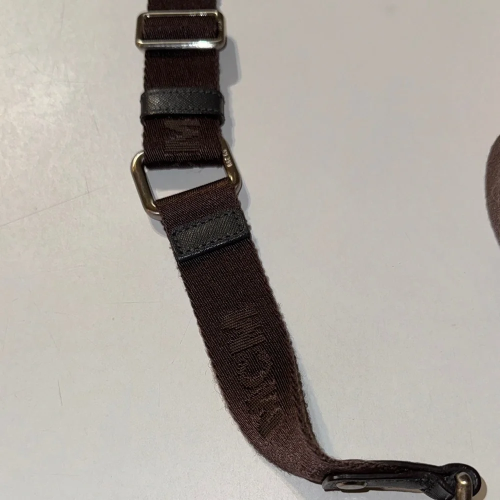 100% Authentic‎ MCM Charcoal Leather Messenger Bag w/Chocolate Brown Strap